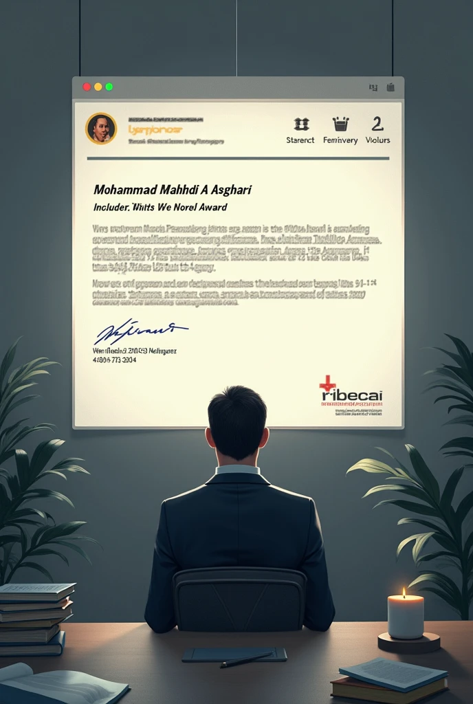 Make me a photo of the official email page, which is written in English :
Mohammad Mahdi Asghari, you won 40,000 dollars from the American Tribeca Festival and your name was included in the list of Nobel peacekeeping artists..
You are a legendary artist