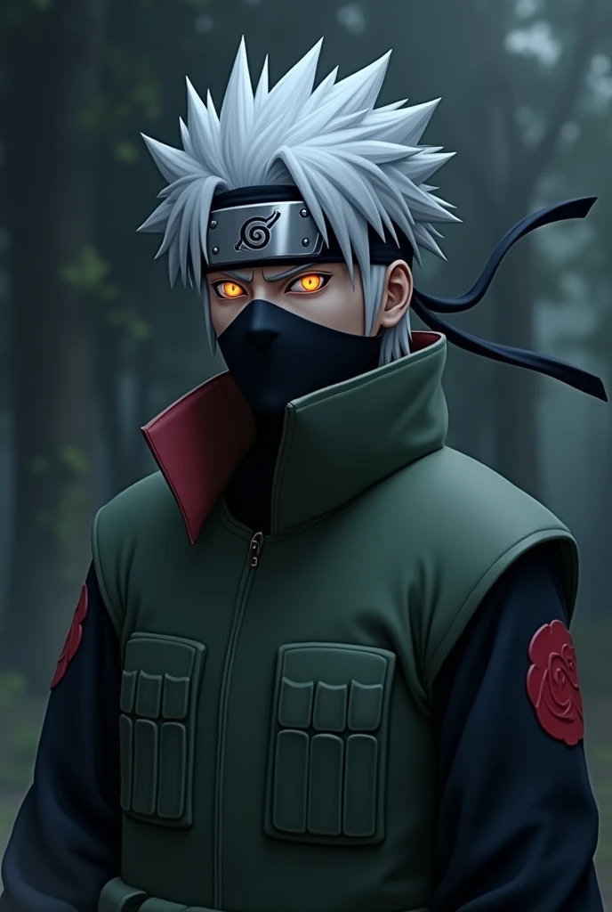 Kakashi removing it anbu mask from his face and glowing sharinggun