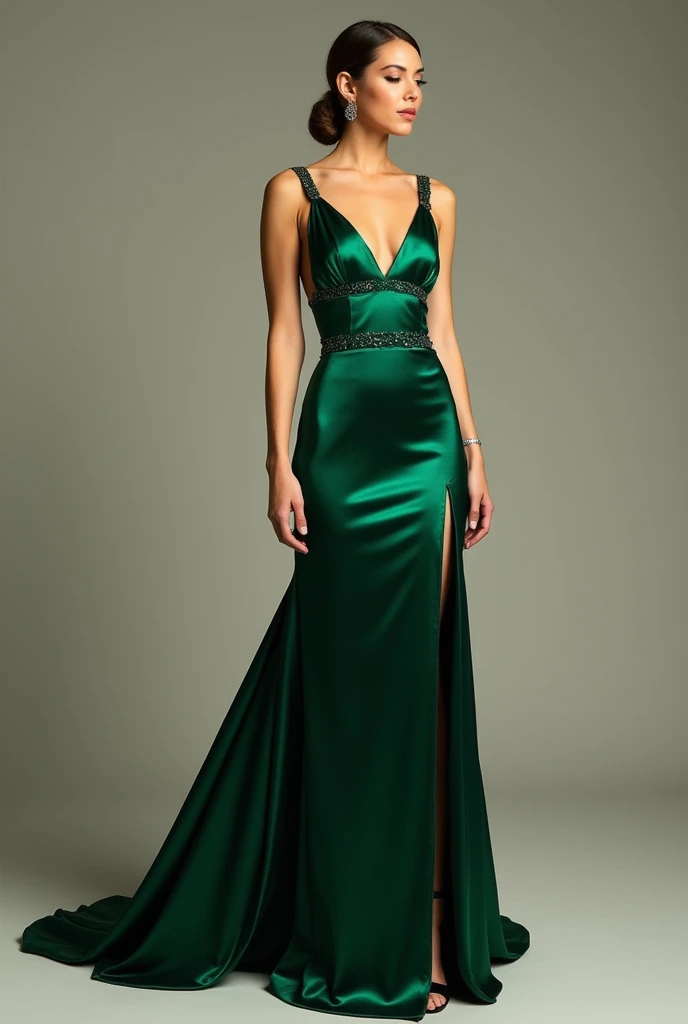 Create an elegant emerald leg slit maxi dress