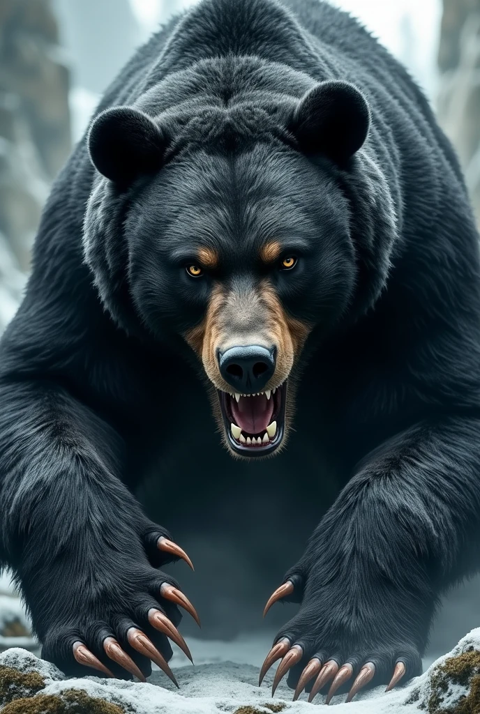 Close up angry black bear, claws showing, viking