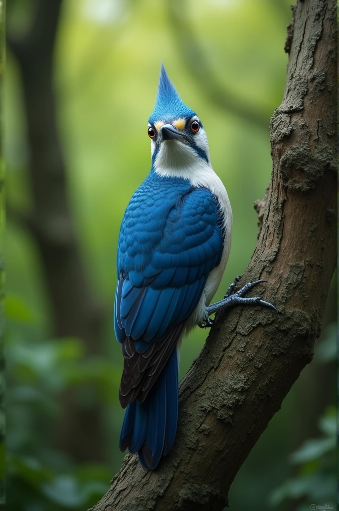 Create a blue woodpecker with a small pointed crest