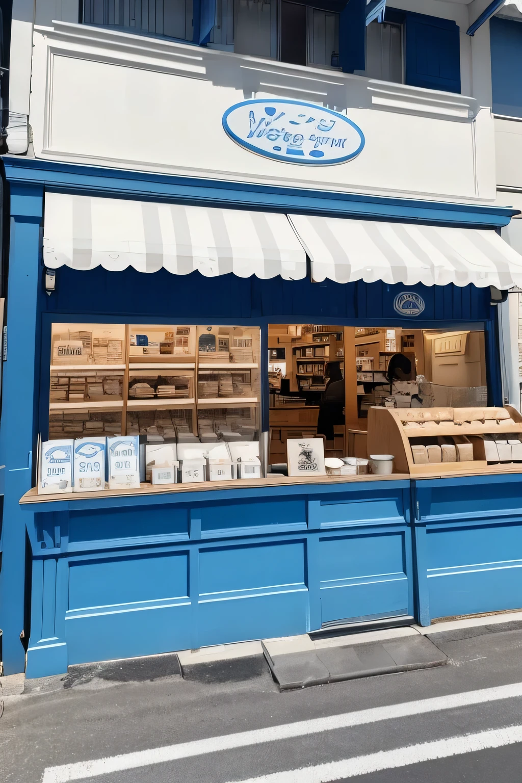 Store design for a milk specialty store based on blue, white, and black。 A cute, pop-style French country-style shop for women。 Fresh milk for sale、Soft serve ice cream and milk pudding、A store that also sells milk donuts。 Located in a department store in Kichijoji, Japan。 It's a small restaurant with about 10 seats for eating in.。