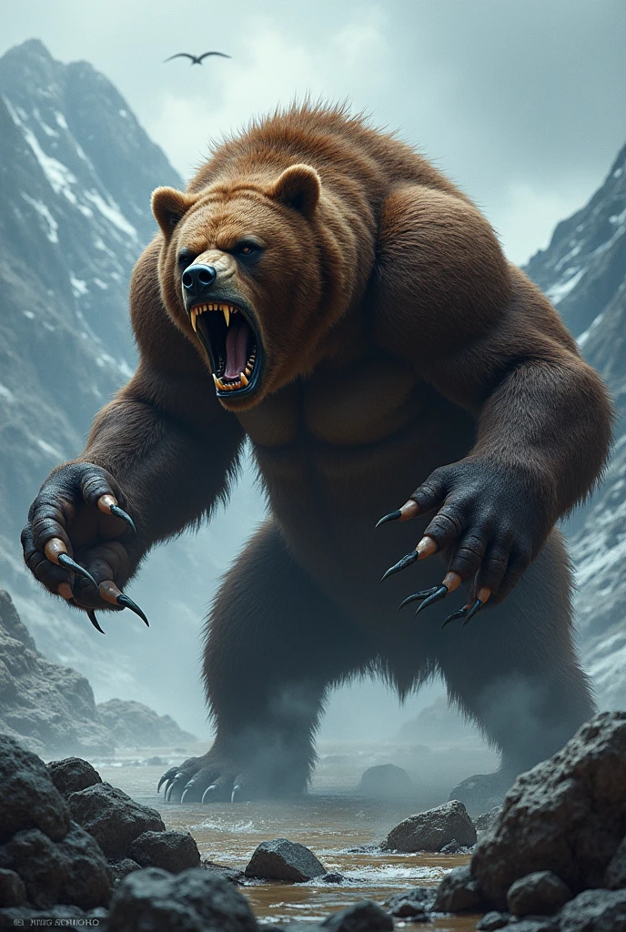 close angry bear, claws showing, viking