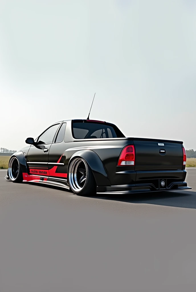 Chevrolet corsa year 2007 1.8 pick up with widebody offset racing wheels seen from the side