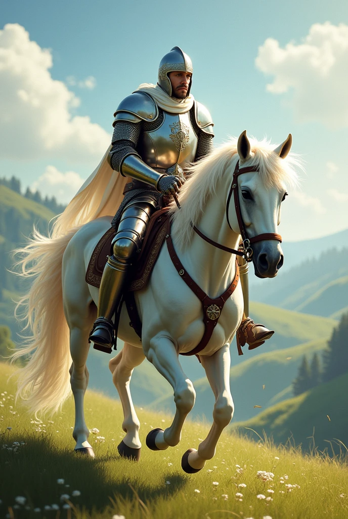 Knight riding a white horse