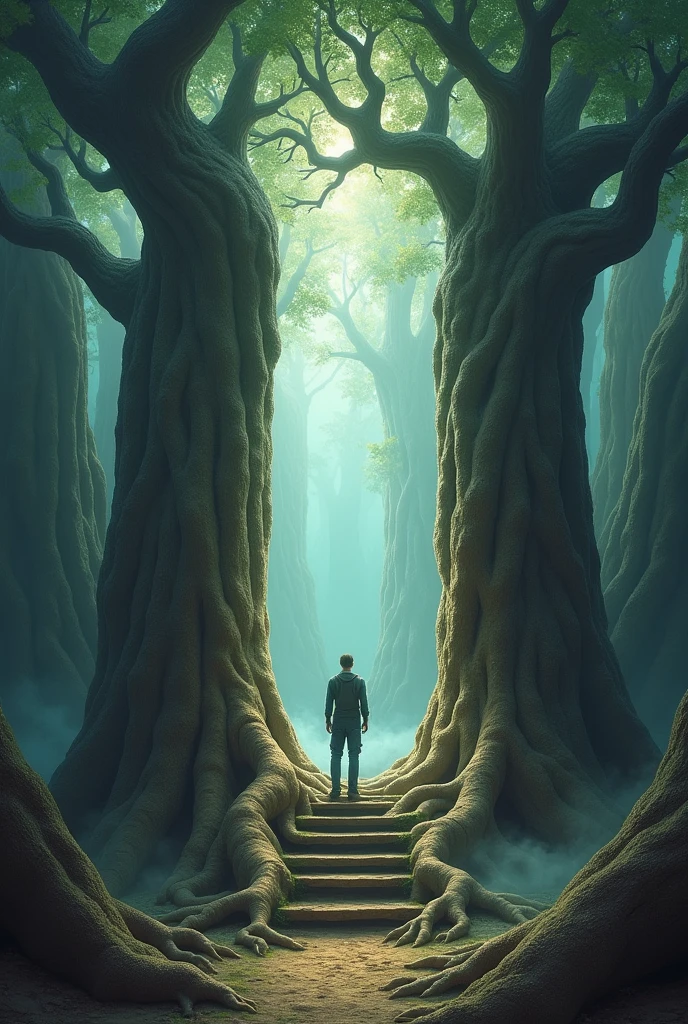 Man , two roots with stairs
