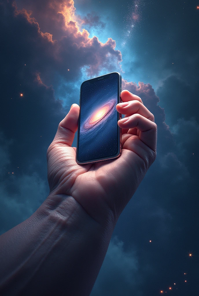 A Smartphone Held By A Hand As Big As The Universe