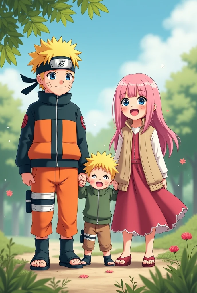 Family of Naruto and Sakura with his children 
Make them more younger 