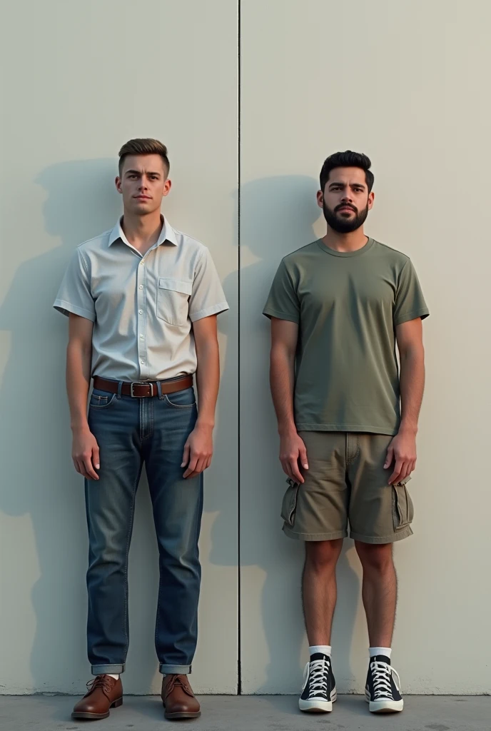 2 wall comparing height one man (shorter) and the other is normal (ratio picture of 1:1)