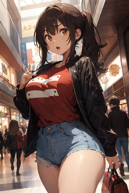 Beauty、turtleneck、No sleeve、knit dress、Slit skirt、skirt lift、blush、big breasts、thin thighs、thin waist、Lifting the skirt with your hands、Pink floral panties、amusement park、daytime