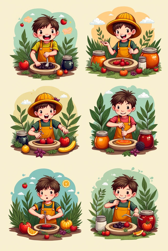 Create logos for a natural jam shop for boys with a rhetorical figure of accumulation 