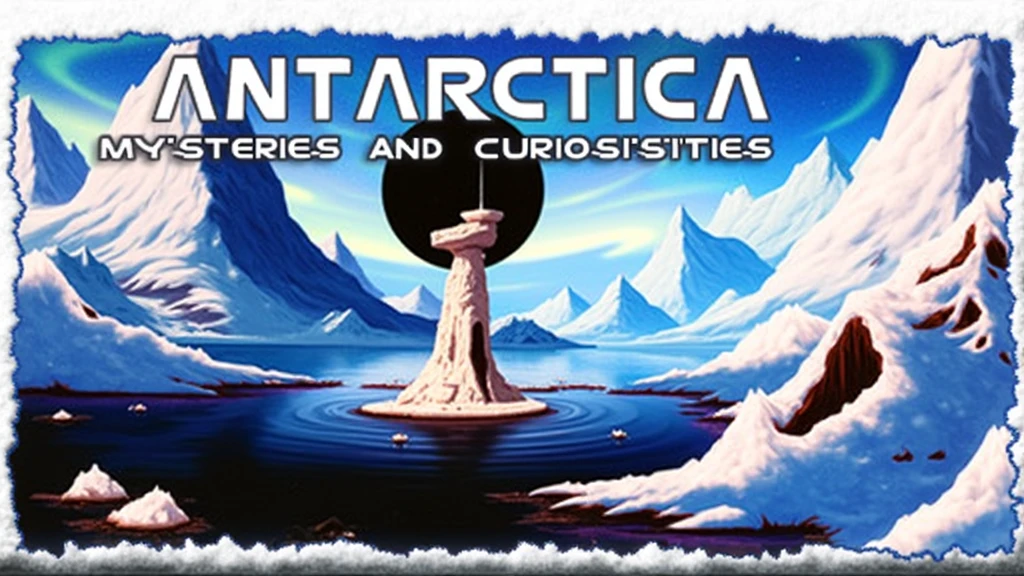 fund: A vast expanse of ice and snow, with icy mountains in the background. The sky may have a deep blue hue, with northern lights to add a mystical touch.
Central Element: An intriguing figure, like a scientific base or an imposing iceberg, which may suggest hidden secrets on the continent.
Overlapping of mysterious elements: Include shadows of barely visible alien creatures or figures in the ice, or ancient ruins partially covered by snow, to evoke the mystery.
Title: Use a large, clear font, with colors that contrast well with the background (white or light blue with dark outline). Position the title "Antarctica: Mysteries and Curiosities" at the top or center of the image.
Ice effect: Add a frost or ice crystal effect to the edges of the cover to reinforce the icy theme.