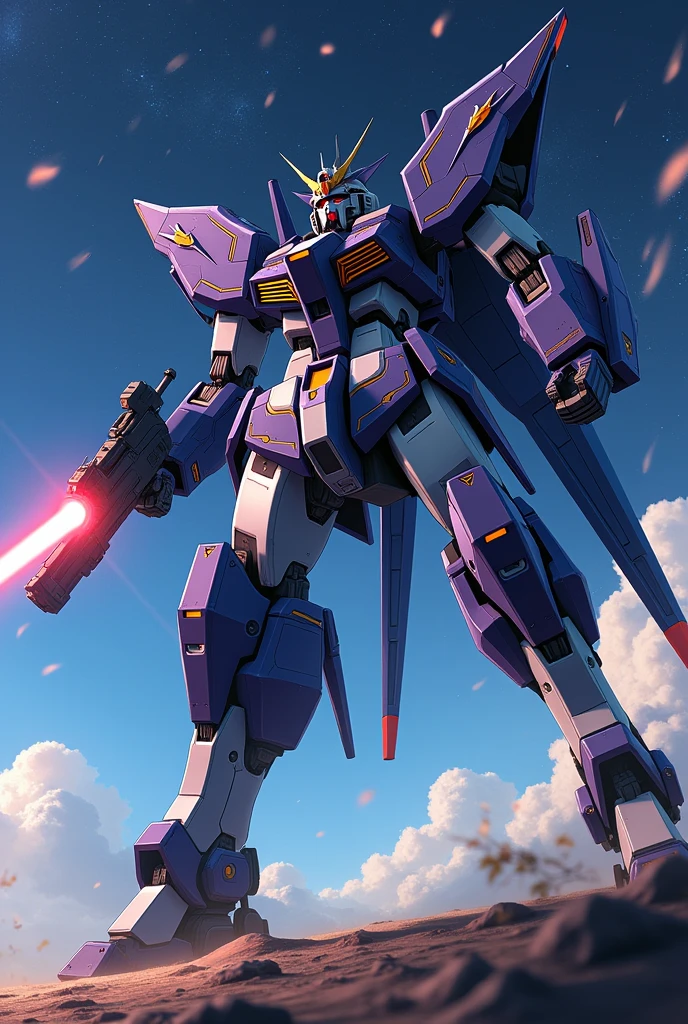 anime, Giant Robot, fluid, Junmin, Sniper, High firepower, heroic, Thin legs, Super robot full body image, Sniper stance, Fighting with the enemy, Simple Background,universe,