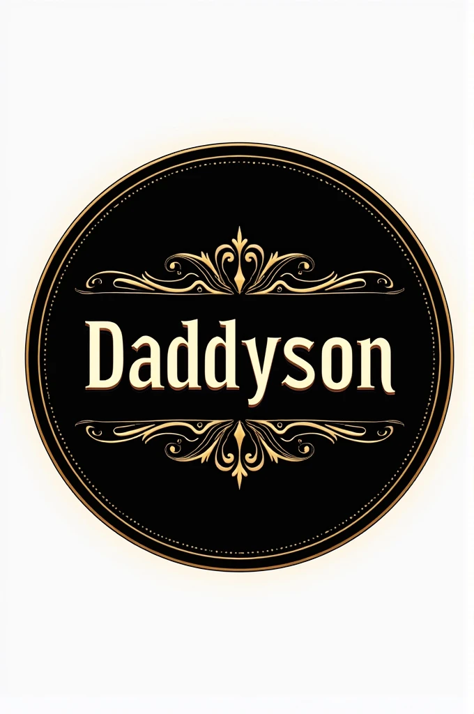 Un logo noir et or sur le DADDYSON shop en cercle avec étiquette