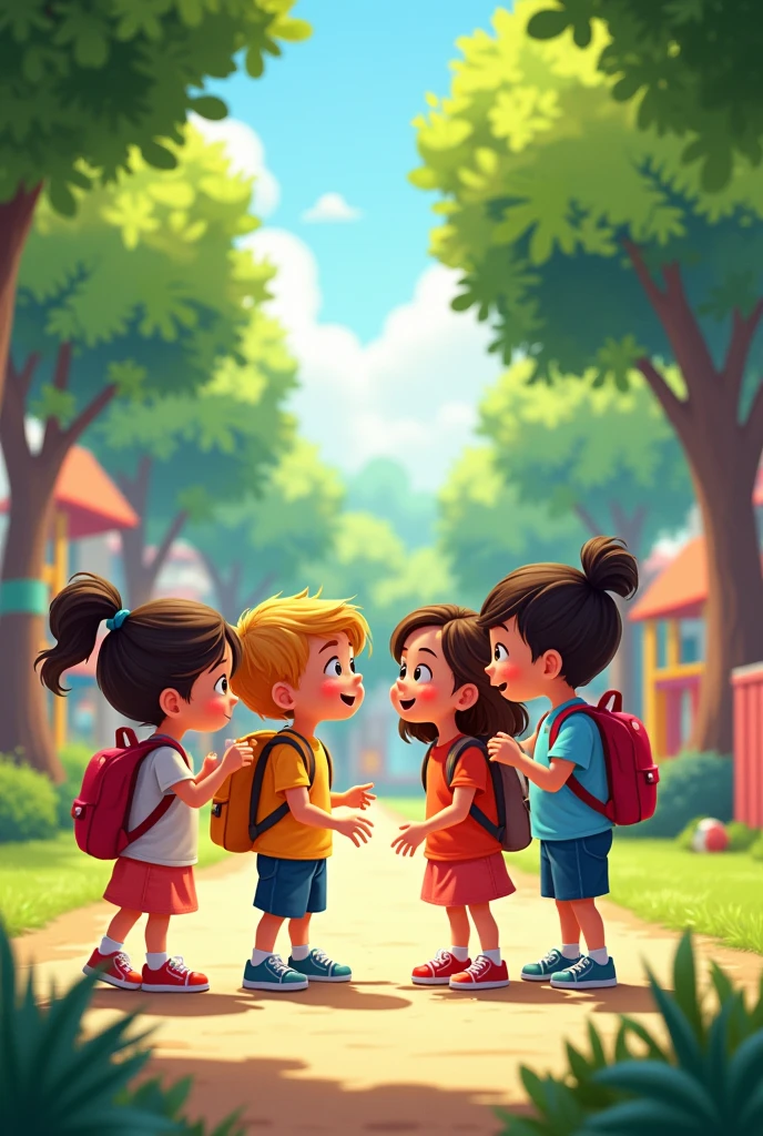Children playing at recess with their friends and others sharing stories