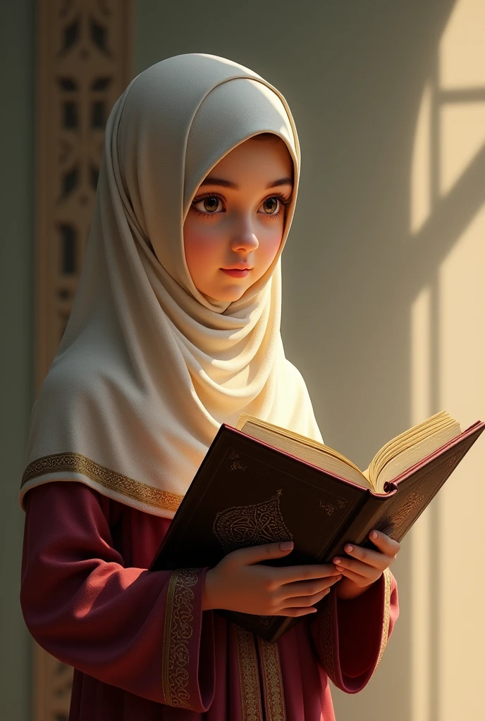 Girl with quran and muslim outfit 
