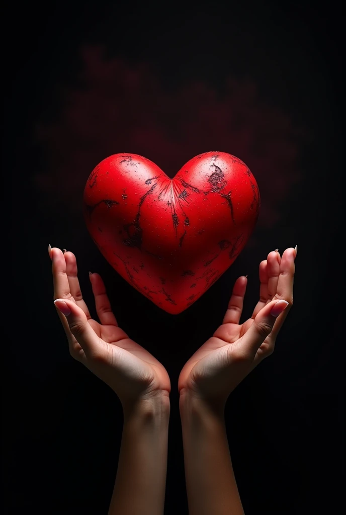 Create a heart in the middle and hands pointing at it with a black background