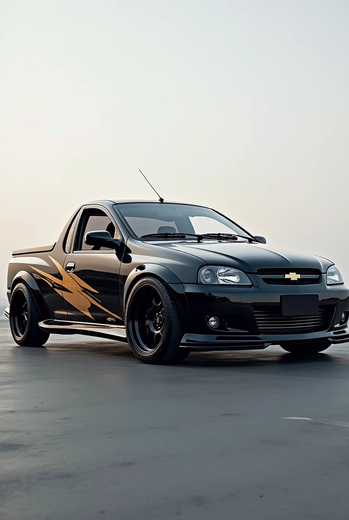 Chevrolet corsa year 2007 1.8 pick up with widebody offset racing wheels seen from the side