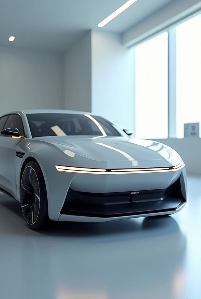 Create a 3D model of a car focusing on the bumper with a sensor, magnetic door mechanism, and a buzzer to visualize the safety innovation.