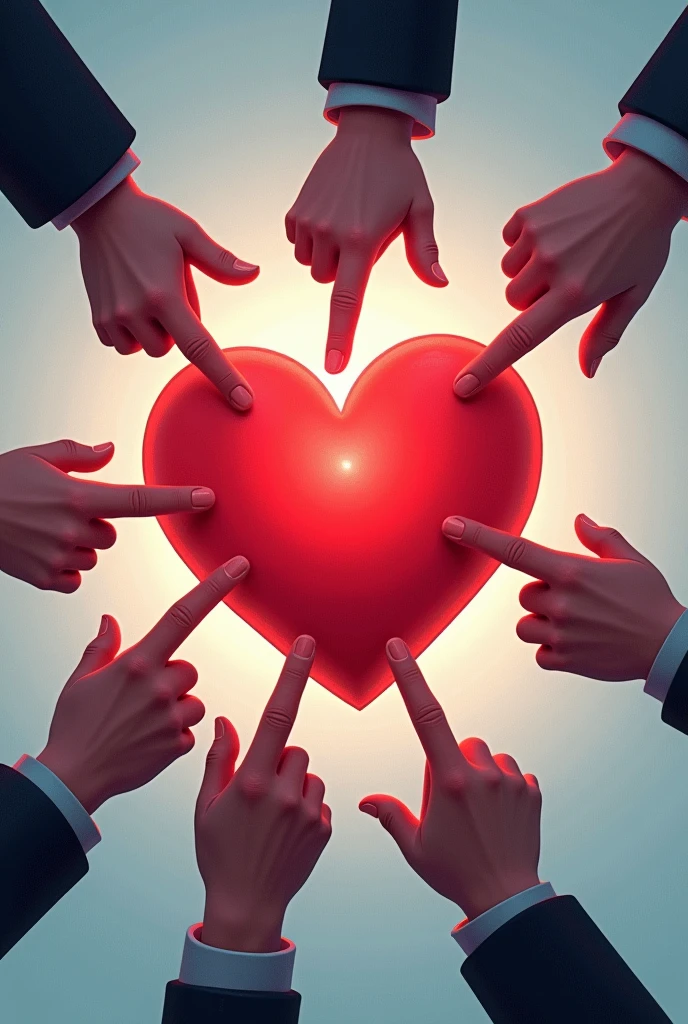 Create a heart in the middle and 6 hands pointing at it with their fingers