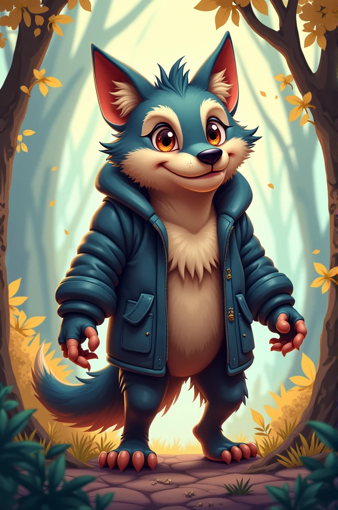 Create a human mixed with a wolf in a cartoon style