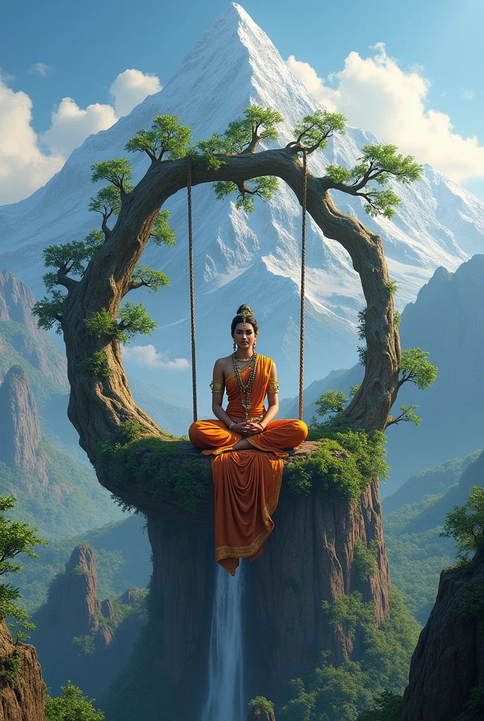 RadhaKrishna, sitting on the julla, julla made by tree (tree julla), on the top of mountain