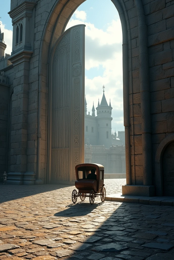 Take a closed carriage through the gates of a huge medieval kingdom