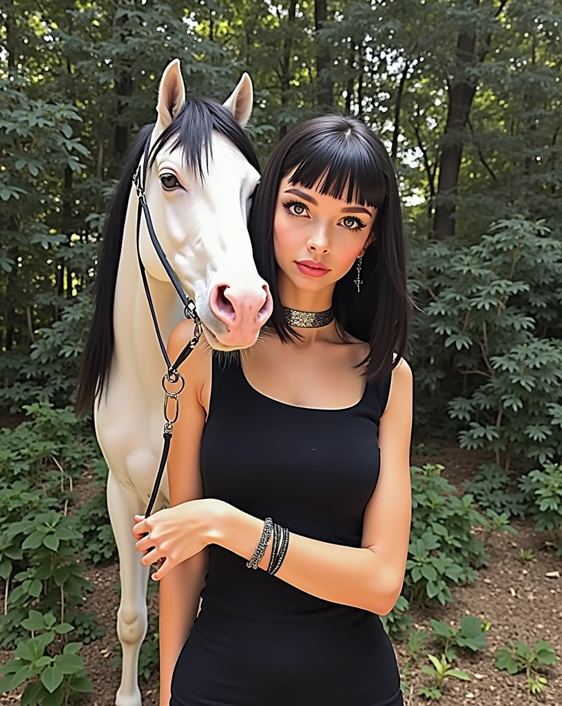 RAW photo, best quality, masterpiece, photorealistic, Polish girl, 20 years old, black hair, Light grey eyes, short bob cut, hair in 7 thirds, hair over one ear, Symmetrical eyes, pale skin, Big Breasts, rip gloss,