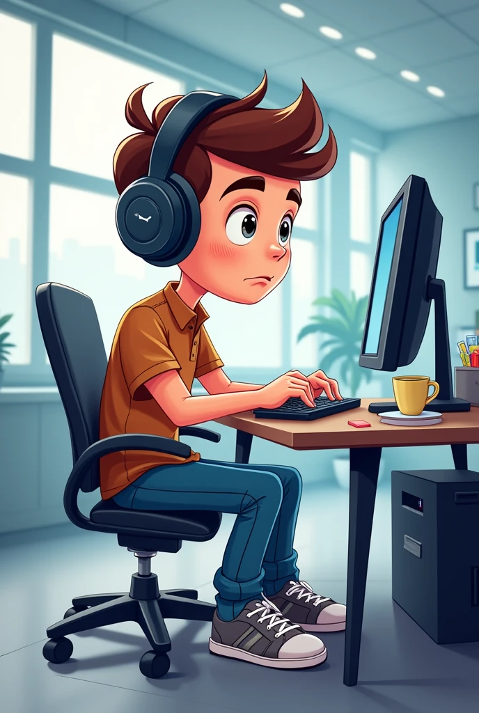 A cartoon illustration of a programmer wearing big headphones