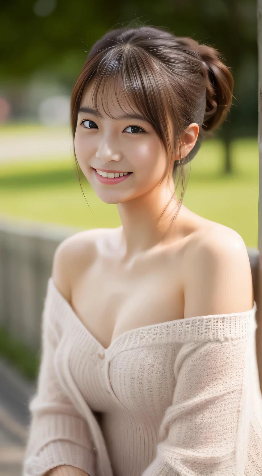 masterpiece,best quality,(Japanese girl),((Beautiful girl)),cleavage,(off shoulder:1.2),(perfect body beauty:1.2),(shy smile),From slightly above
