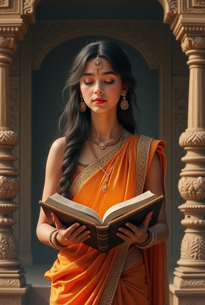 Girl with Gita and Hinduism outfit 
