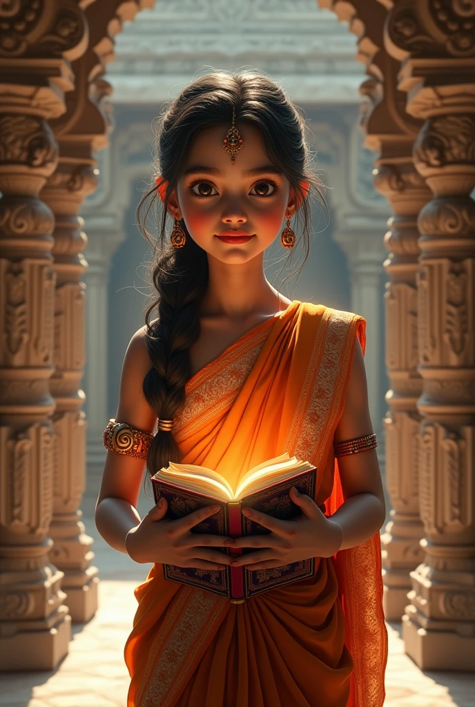 Girl with Gita and Hinduism outfit 
