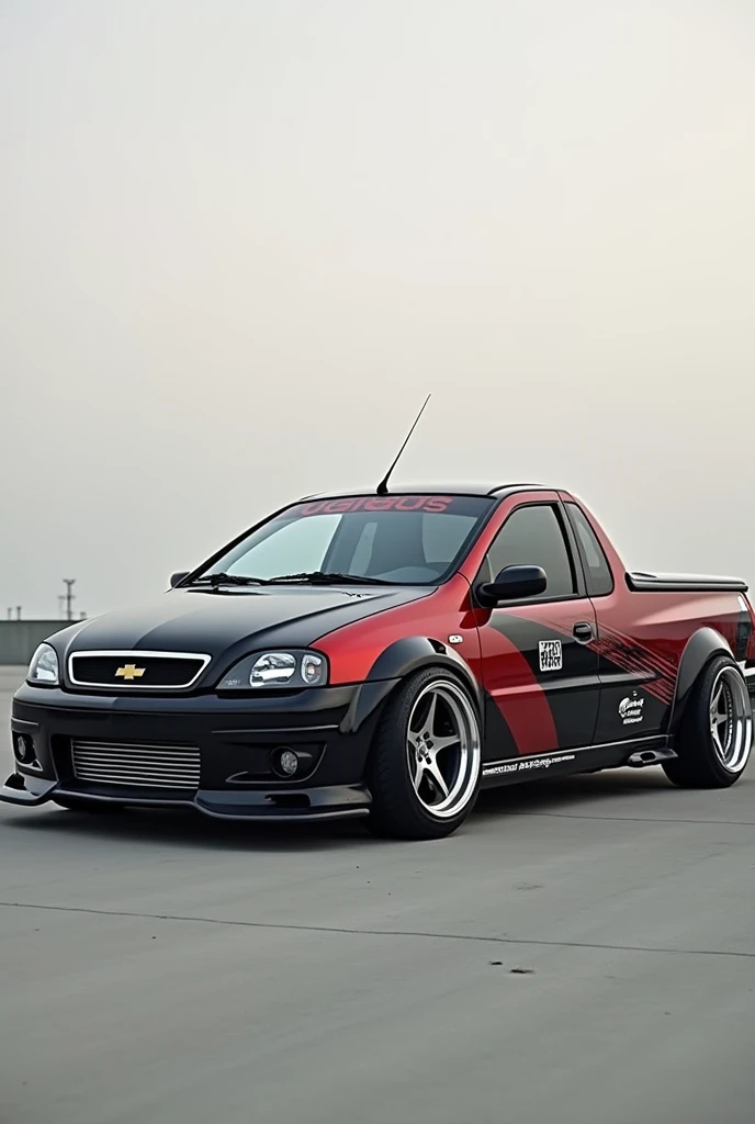 Chevrolet corsa year 2007 1.8 pick up with widebody offset racing wheels seen from the side