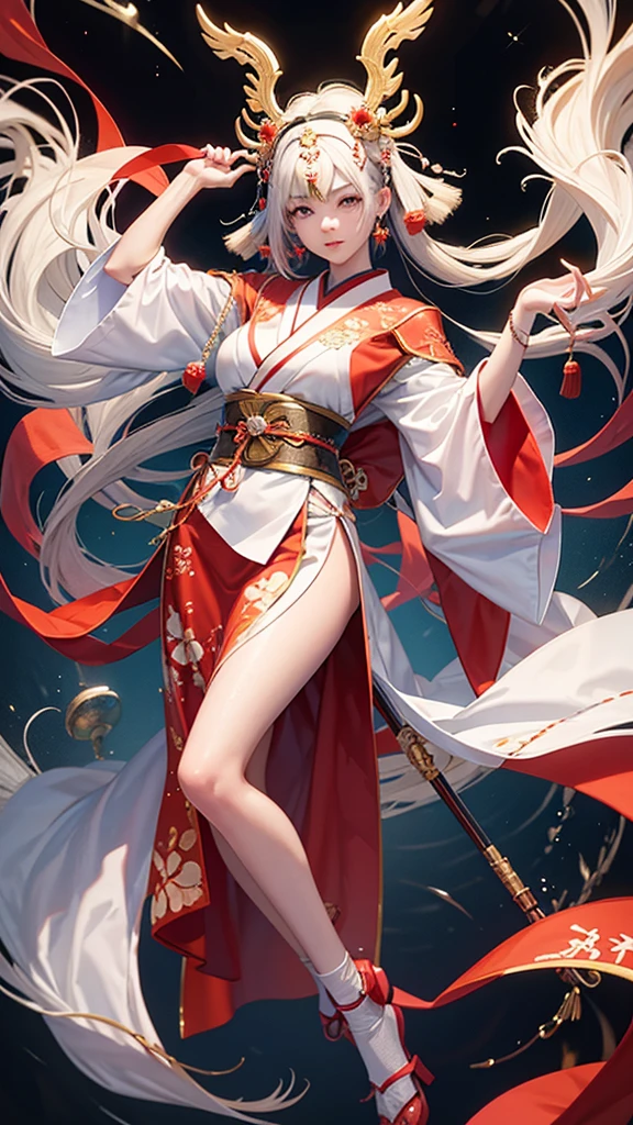 I would like a Japanese woman to create an image of a Japanese god on her back. I want you to pay attention to detail. I'm a professional graphic designer. High quality CG. Full body