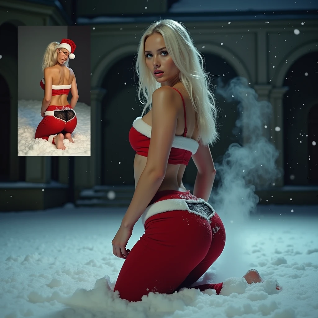 (best quality,4k,8k,highres,masterpiece:1.2),ultra-detailed,(realistic,photorealistic,photo-realistic:1.37),Elsa (nsfw:1.1),high heels,sexy pose,seductive look,glamorous outfit,magical background,sparkling snow,controlled lighting,vibrant colors,bokeh,portraits