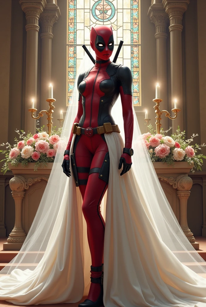 Lady deadpool dressed as a bride