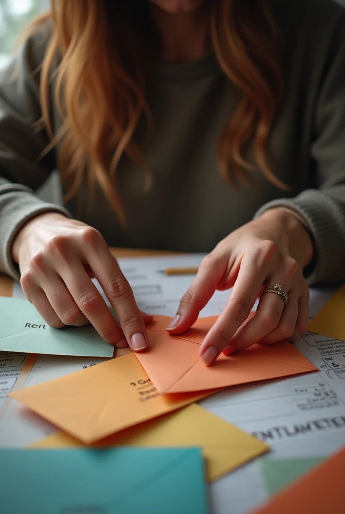 A person dividing his salary into different envelopes