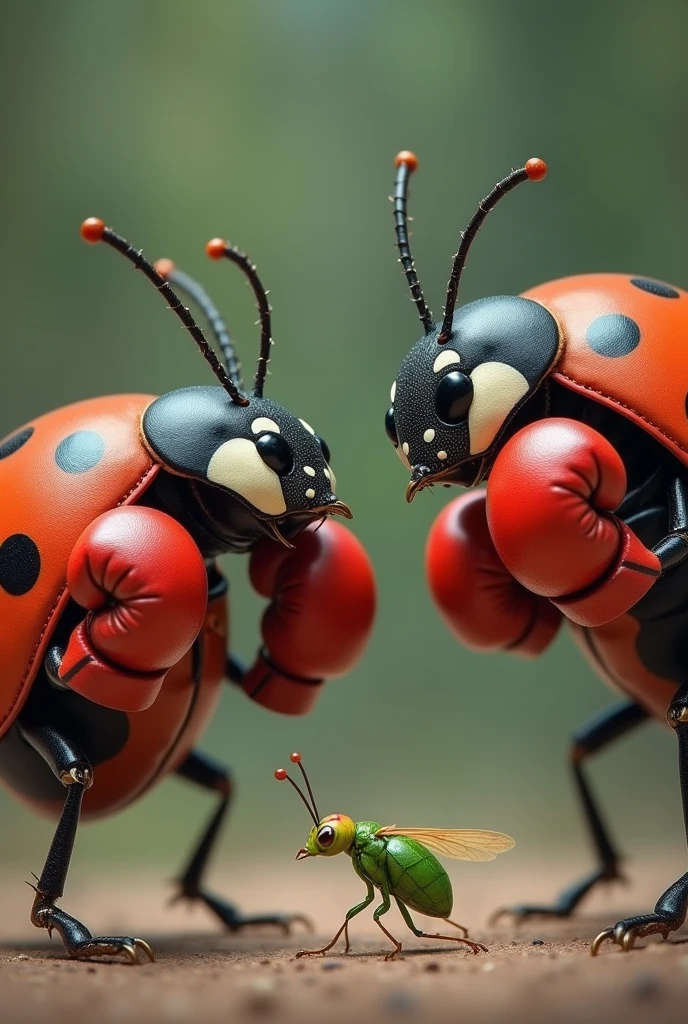 Ladybug with boxing gloves fighting an aphid