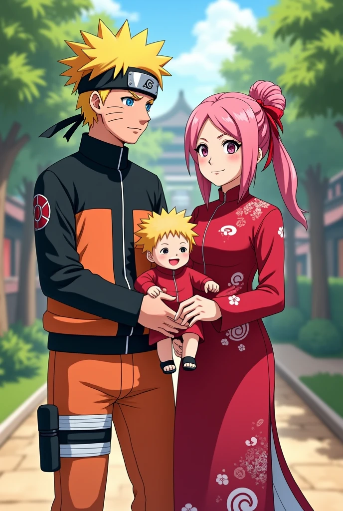 Family of Naruto dress his wife's like Sakura haruno 