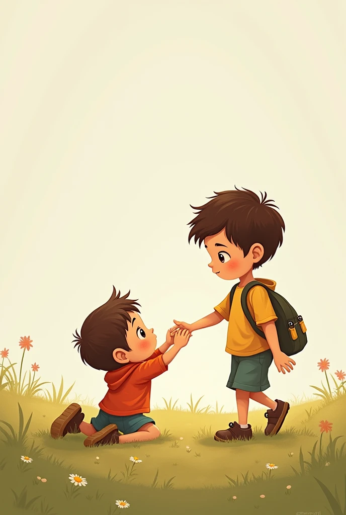 illustration, boy, helping his friend who fell to his feet