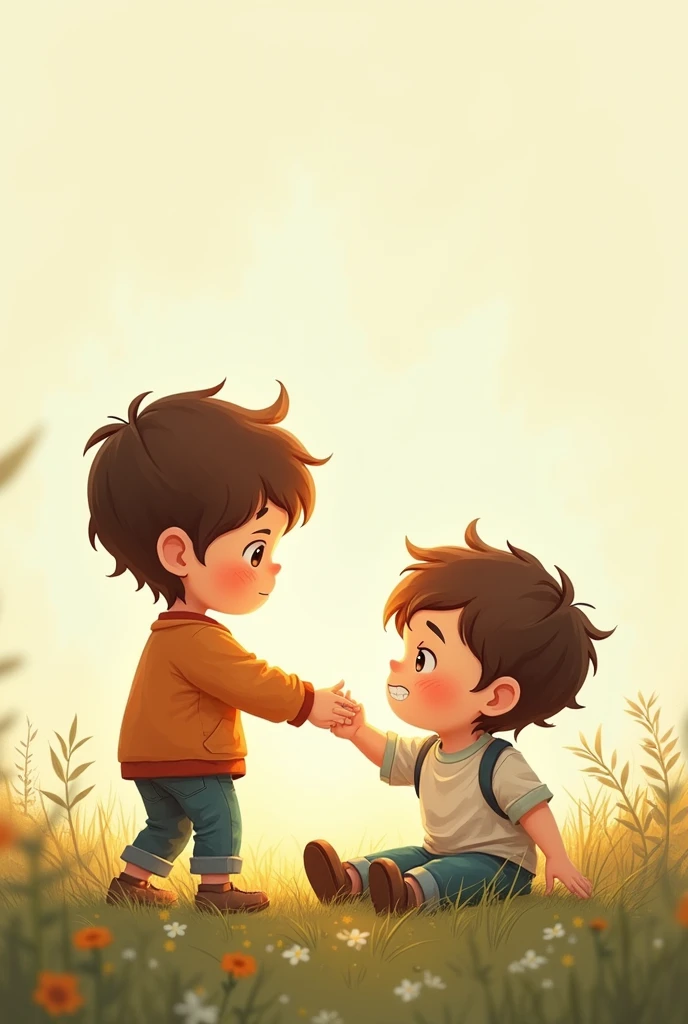 illustration,  boy, helping his friend who fell to his feet