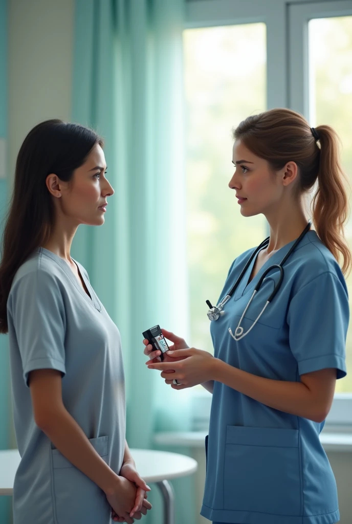Create a nurse talking to a mother explaining how to use a bronchodilator