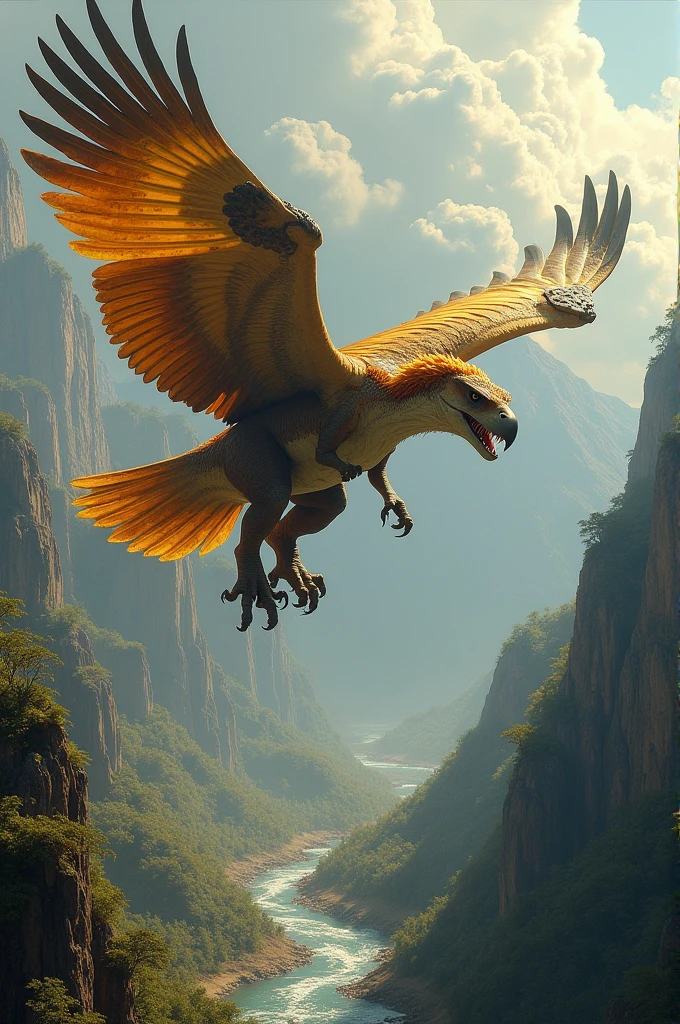 A hybrid between a Tyrannosaurus rex and a golden eagle