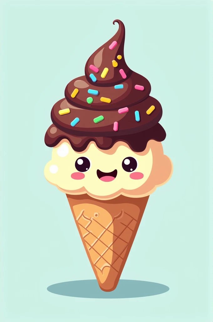Create me a logo of an ice cream company called Planet Ice cream, that has the theme of an ice cream planet. The logo cannot have an ice cream cone, It should only be the scoop of vanilla-flavored ice cream, with chocolate frosting and colored sprinkles, that also has a kawaii face