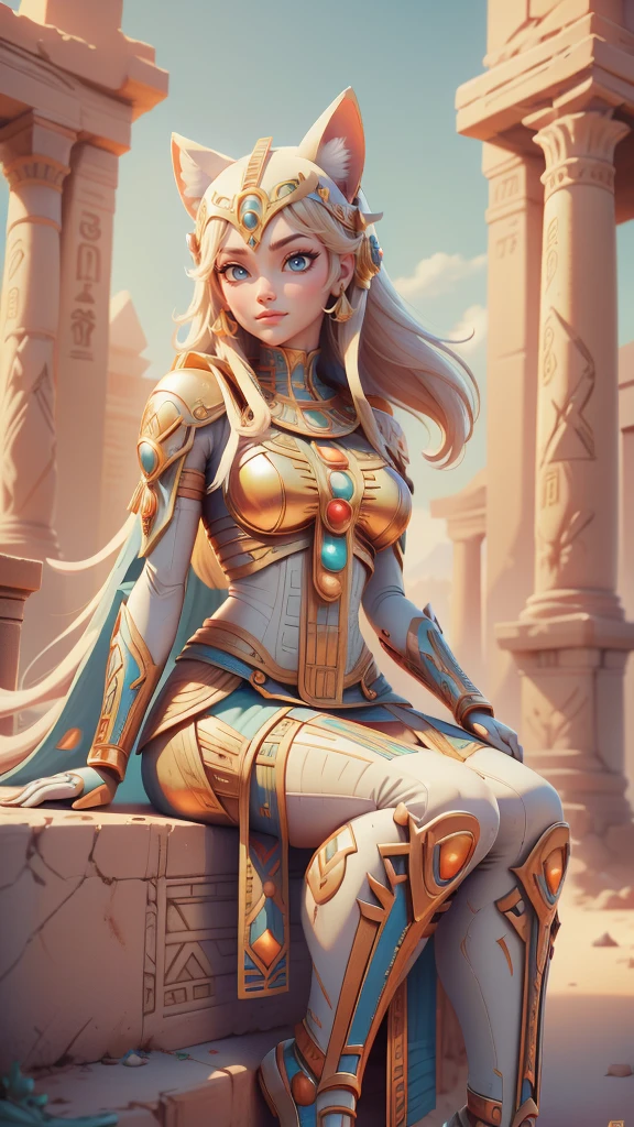 a woman in a white outfit sitting on a ledge with a cat ears, anime goddess, android girl in egyptian ruins, ((a beautiful fantasy empress)), beautiful goddess, egyptian princess, a beautiful fantasy empress, extremely detailed artgerm, beautiful cleopatra, trending on artstation pixiv, beautiful alluring anime woman, beautiful anime catgirl, clean detailed anime art