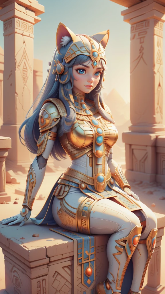 a woman in a white outfit sitting on a ledge with a cat ears, anime goddess, android girl in egyptian ruins, ((a beautiful fantasy empress)), beautiful goddess, egyptian princess, a beautiful fantasy empress, extremely detailed artgerm, beautiful cleopatra, trending on artstation pixiv, beautiful alluring anime woman, beautiful anime catgirl, clean detailed anime art