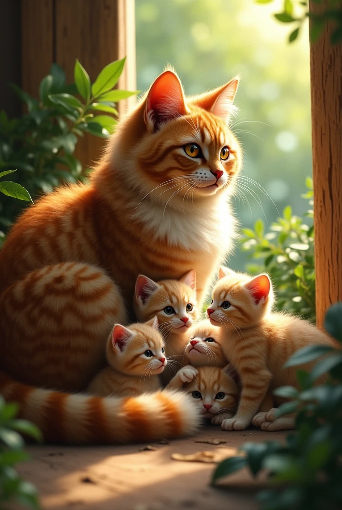 Kucing lagi jaga anak nya 