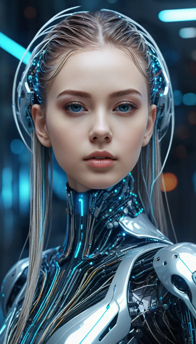 A beautiful futuristic cybernetic girl with hair with strands of neural networks, Futurism, UHD, super detail, best quality, 8k