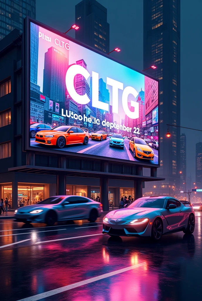 create a billboard with cars passing by and the words PHILL CLTG LAUNCHING SEPTEMBER 22