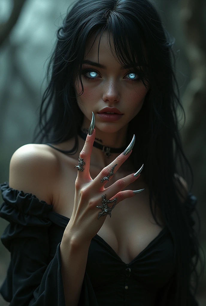 demoness with beautiful long nails and toenails,